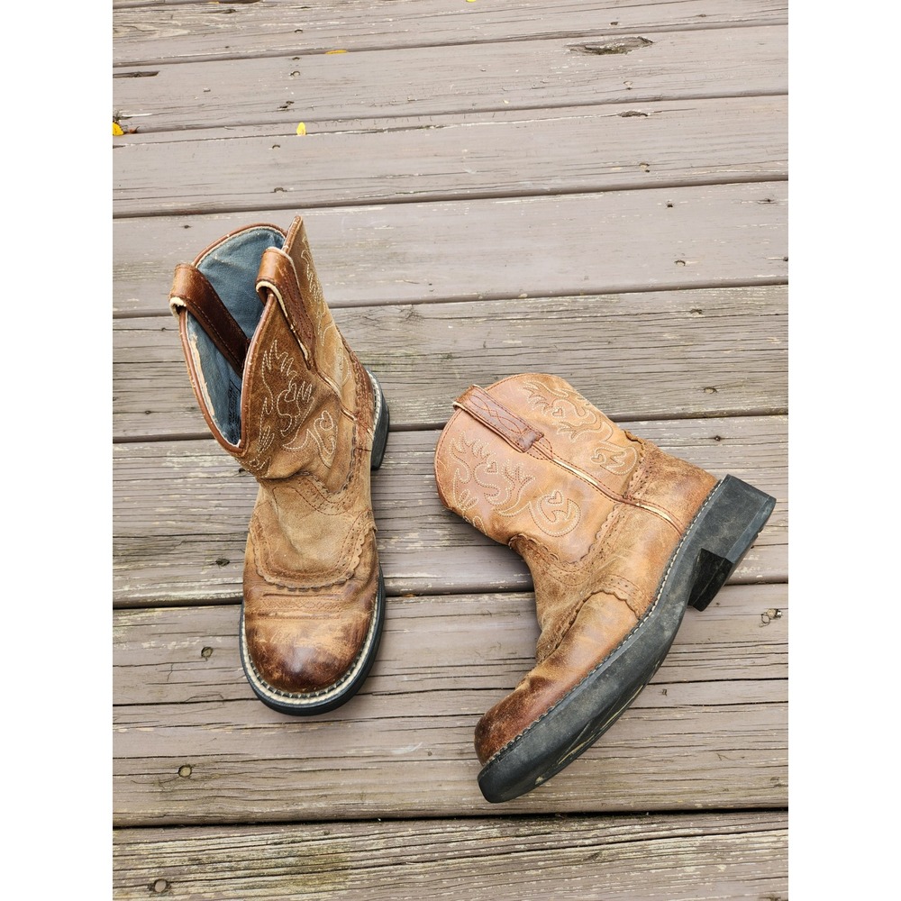 Ariat Fatbaby Boots Tan Leather Embroidered Western Cowgirl Size 8B